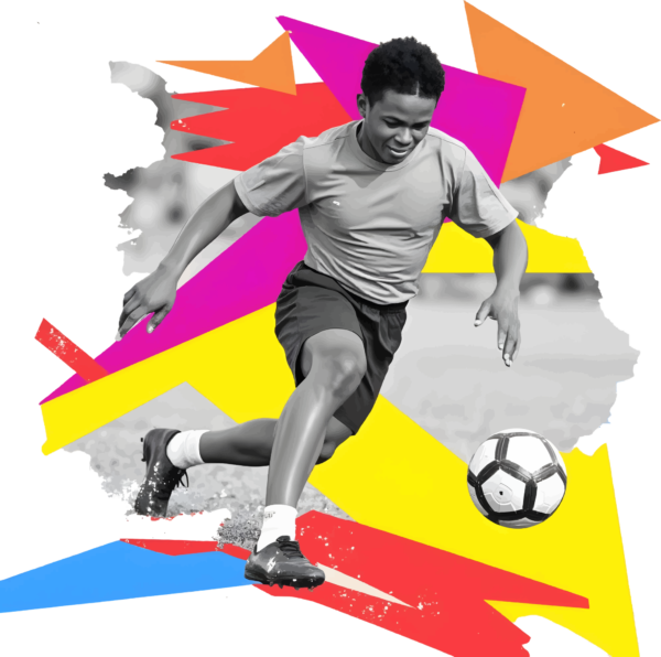 Soccer player in black and white on an abstract and colorful background design