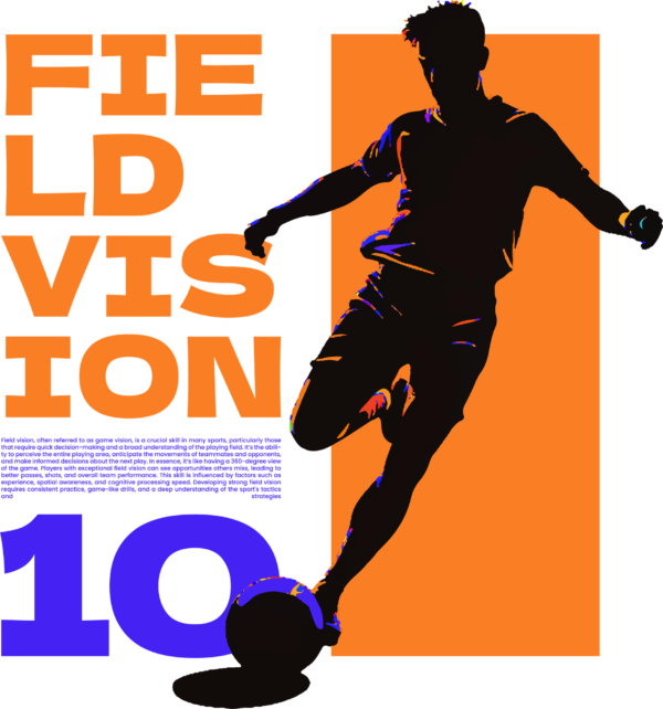 Stencil style illustration of a soccer player on an orange background with a related phrase design