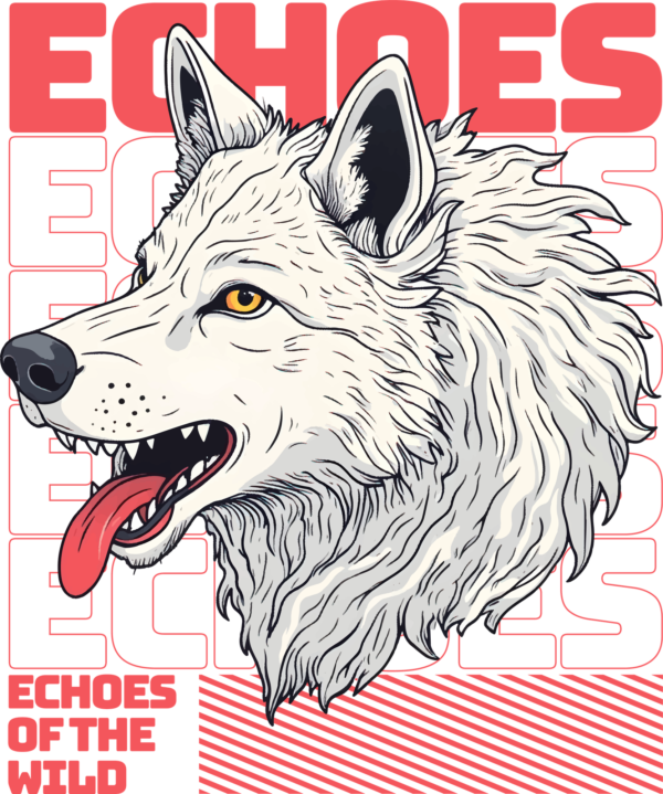 Wolf head superimposed on a related phrase in red tones design