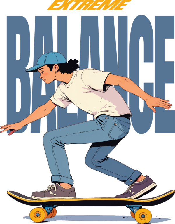 A boy crouched riding on his skateboard design