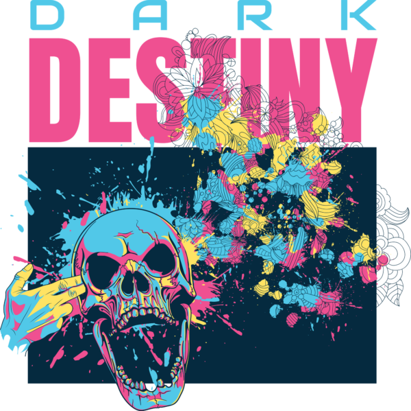 A colorful skull in a graffiti style on a background that creates contrast design