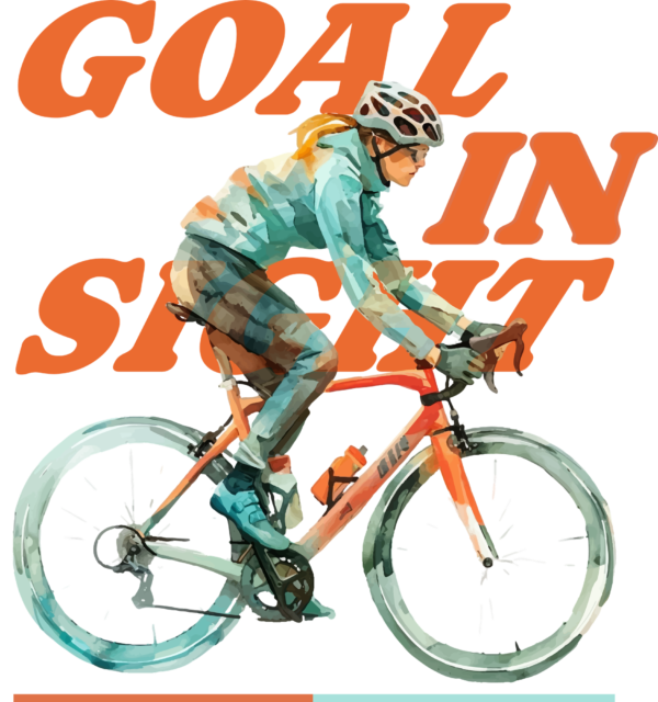 A cyclist in watercolor style with an orange tone phrase design