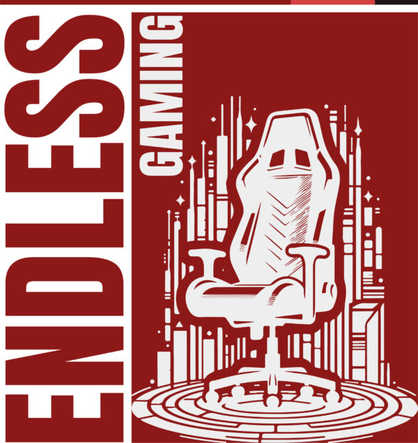 A gaming chair inside a background complemented with a horizontal phrase design