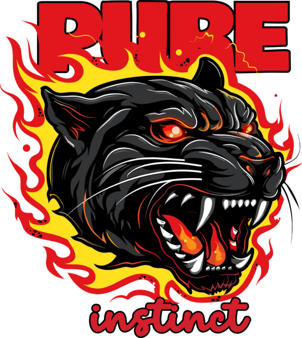 A puma head wrapped in fire with a related phrase design