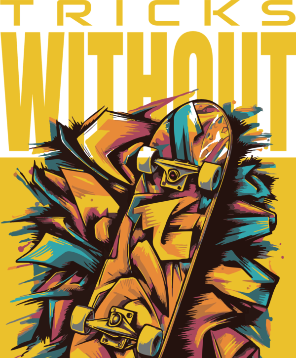 A skateboard deck on an abstract and urban background design