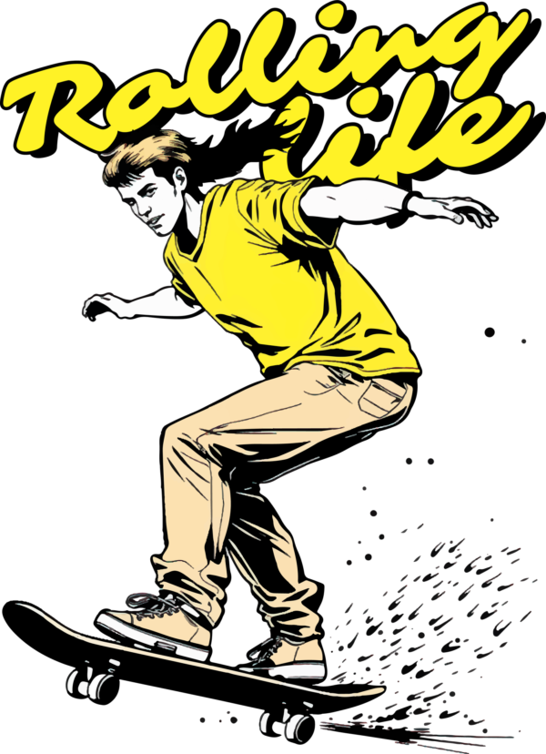 An illustration of a boy jumping on his skateboard design