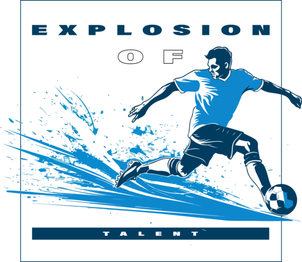 An illustration of a soccer player carrying a ball design