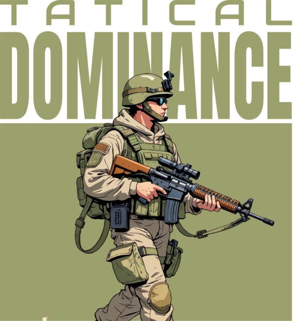An illustration of a soldier emerging from a green background design