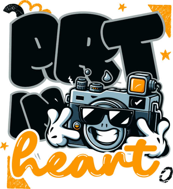 Cartoon of a camera with letters in graffiti style design