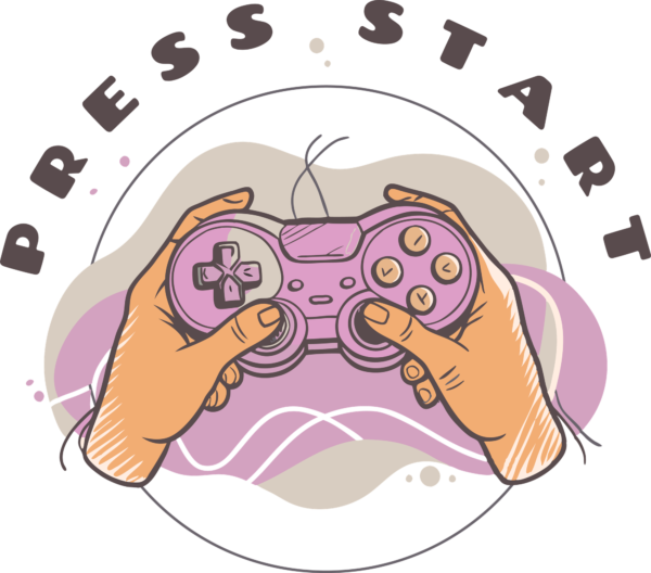 Hands holding a gaming controller on a liquid background in colors design