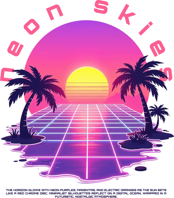 Illustration sunset sun palms geometric background synthwave design