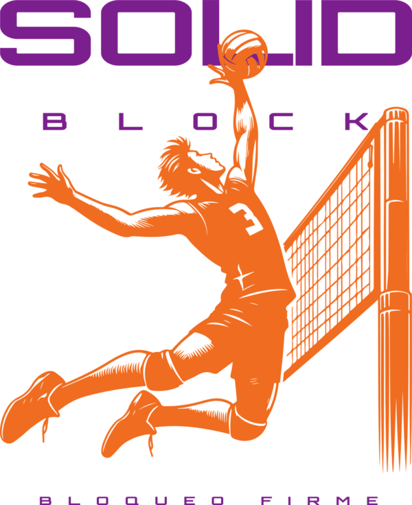 Man jumping to hit a volleyball over a net design