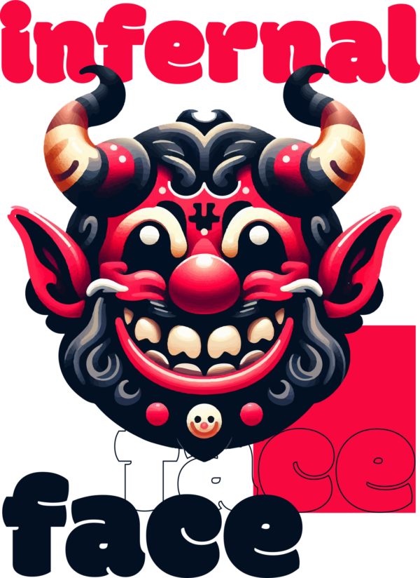 Oni mask design in red tones and 3d illustration style design