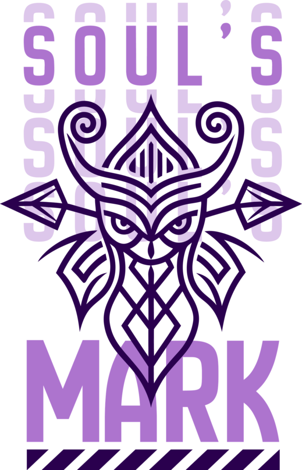 Simple and linear illustration of an animal in tribal style in purple and pink tones design