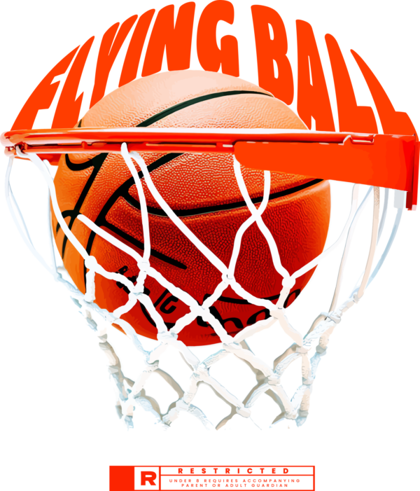 A 3d illustration of a basketball inside a hoop design