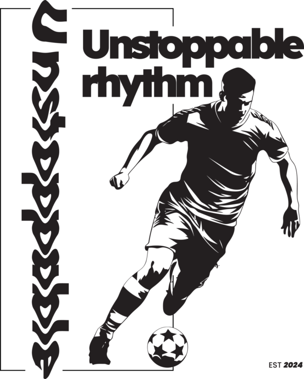 An illustration of a soccer player in black and white tones design