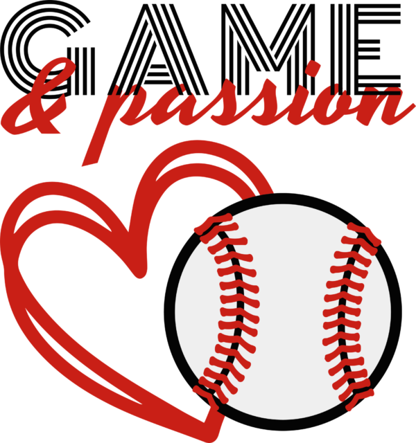 Heart of lines next to a baseball design