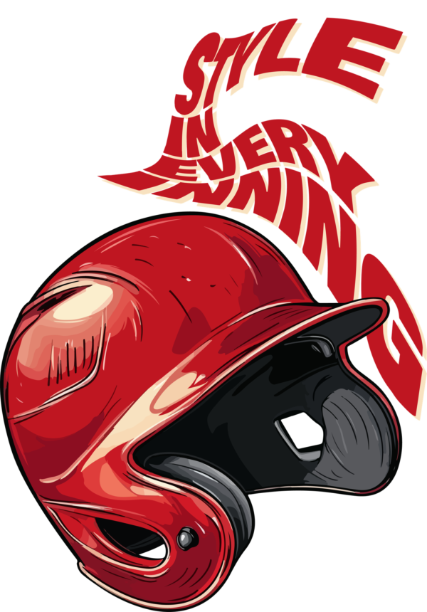 Red baseball helmet with wave effect phrase design