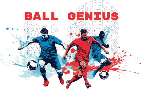 Several football players with an abstract background and a wave effect phrase design