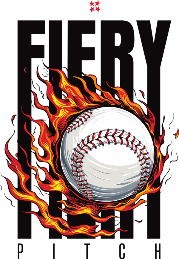 Two baseball bats crossed forming an x over a baseball and phrase design