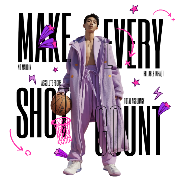 3D designed character with style for dressing and with a basketball on a phrase design