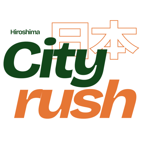 A typographic design of the city Hiroshima in a sans serif font also has Japanese characters design