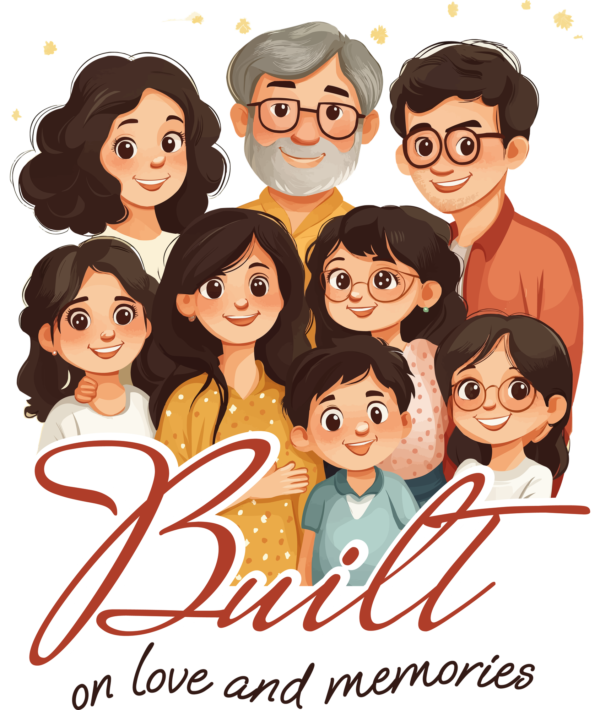 A great family gathered in a photo with text phrase design