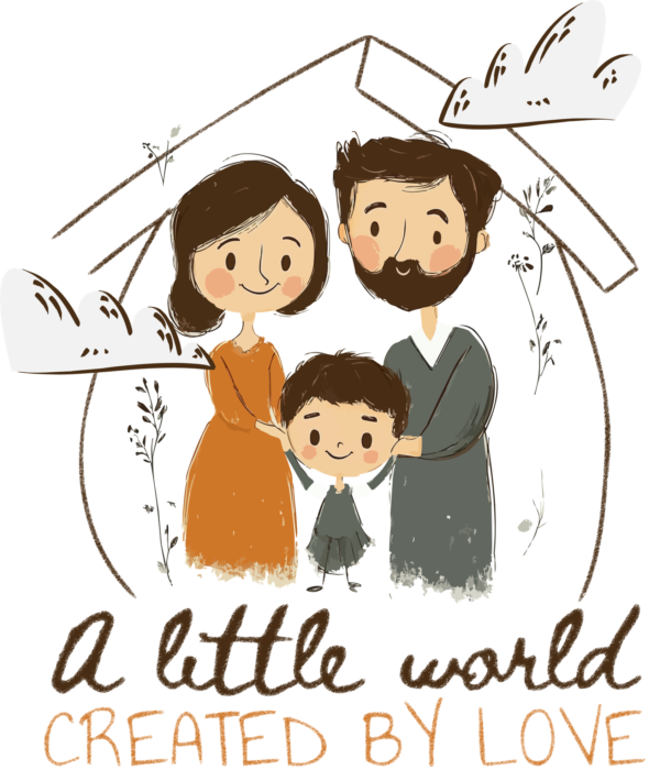 A small family in a watercolor illustration design