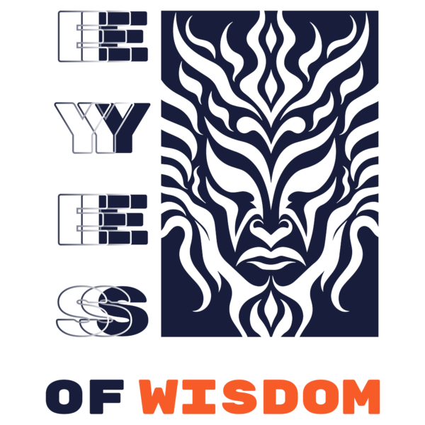 An illustration with a tribal inside a blue frame with a phrase that accompanies it design