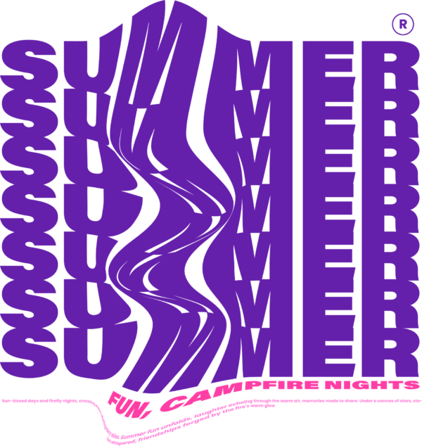 Design with a phrase that is distorted in the form of a vertical loop