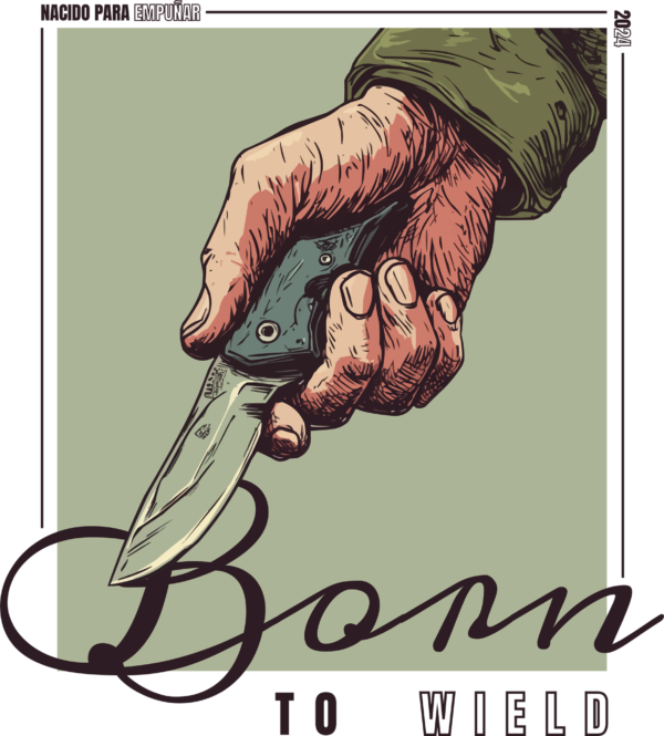 Hand holding knife frame phrase design