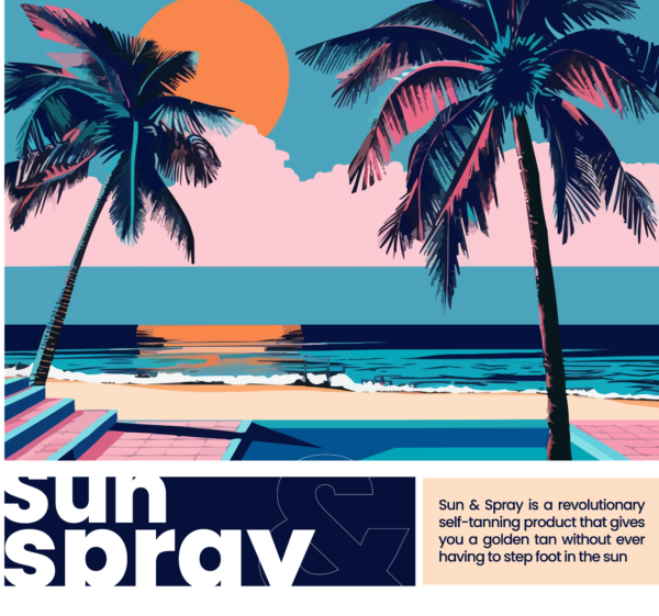 Palm trees around the pool with a beach in the background design