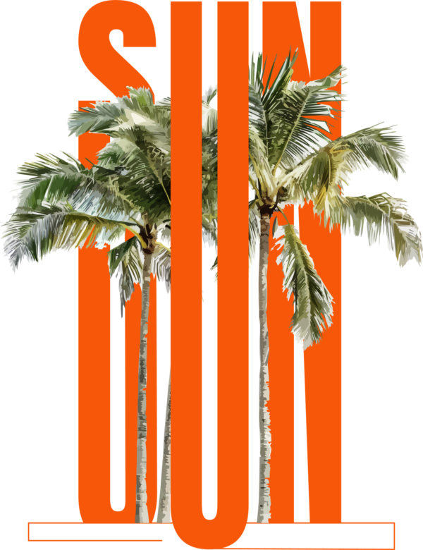 Palm trees with the word sun in orange design