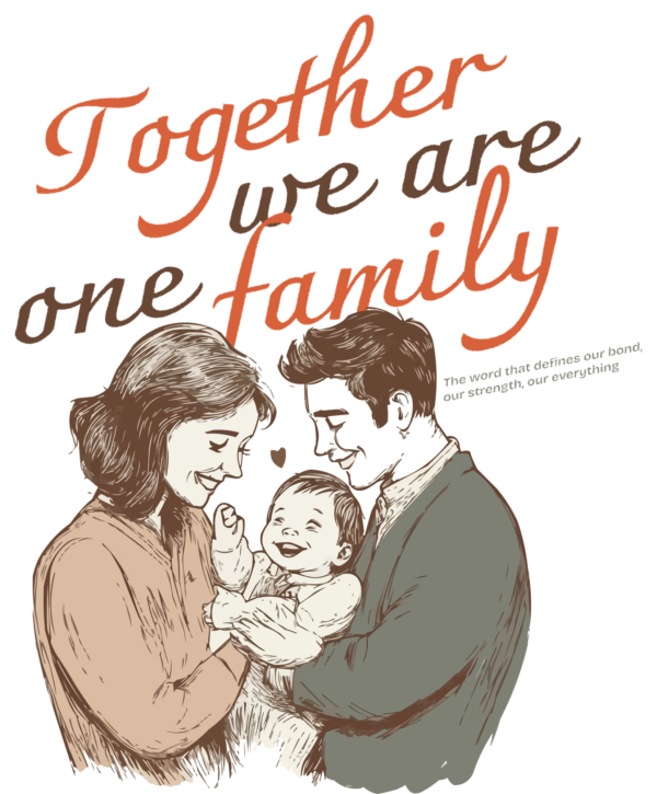 Parents with newborn baby vintage script font design