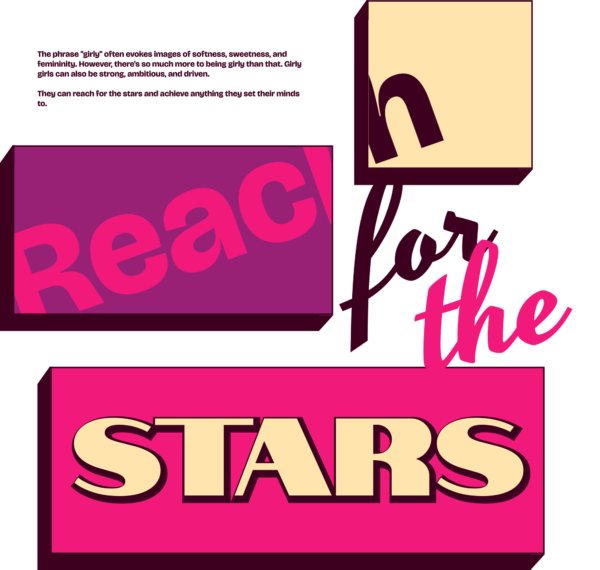 Phrase girly inside rectangles in memphis style design