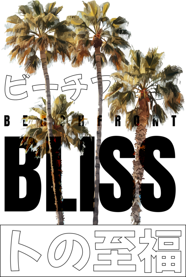 Summer with japanese characters decorated with palm trees design