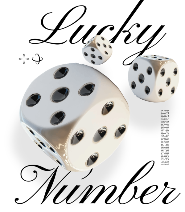Trio of dice in 3d style overlapping a phrase design