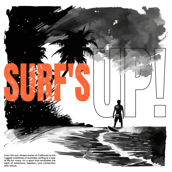 Tropical beach with a surfer design