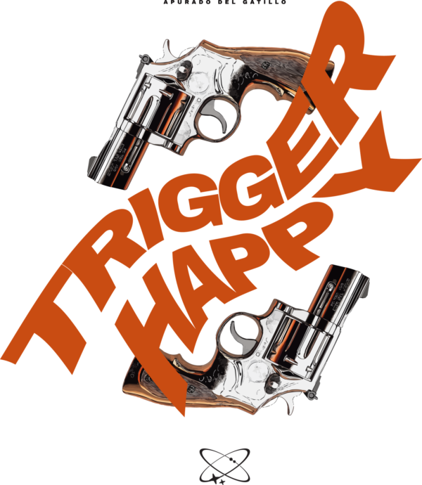 Two rotated revolvers that complement each other with a related phrase design