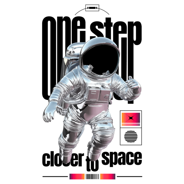A 3d illustration of an astronaut in chrome style design