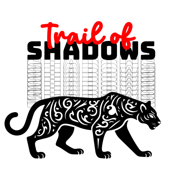 A leopard with tribal patterns on its body decorated with a phrase design