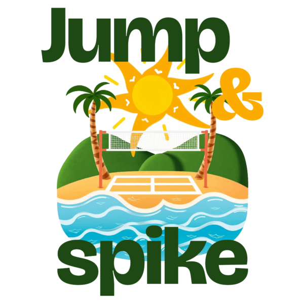 A minimalist illustration of a volleyball net on a beach design