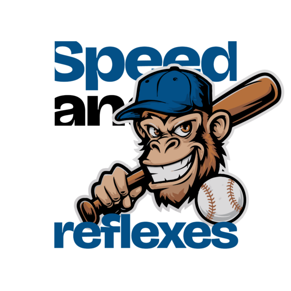 A monkey with a baseball bat and a ball decorated with a phrase design