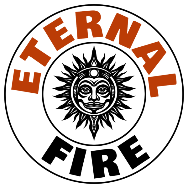 A sun in tribal style with two circular lines forming a phrase design