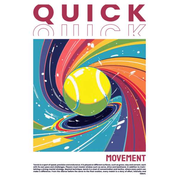 A tennis ball on a colorful background with a phrase design