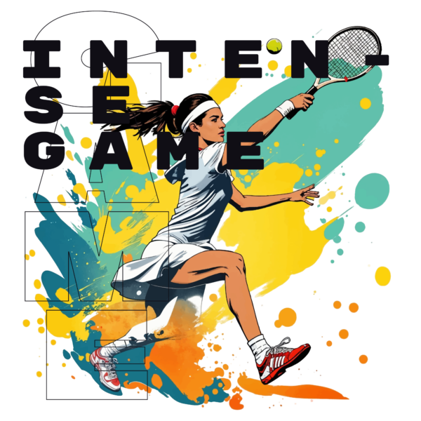 A tennis player in an explosive and colorful background design