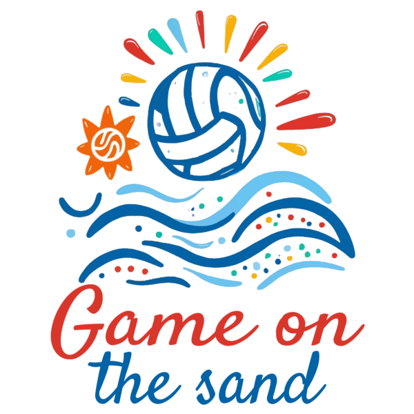 A volleyball ball in a colorful handdrawn style design