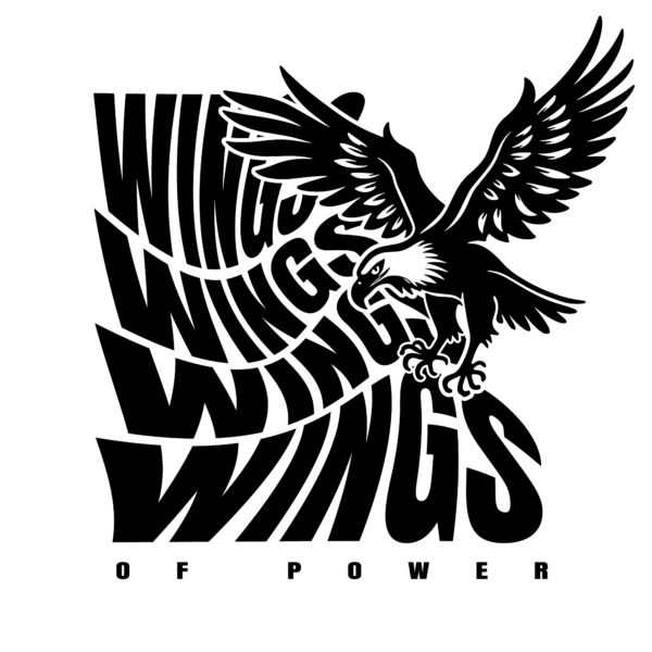 An eagle flying over a decorative text with twist effect design