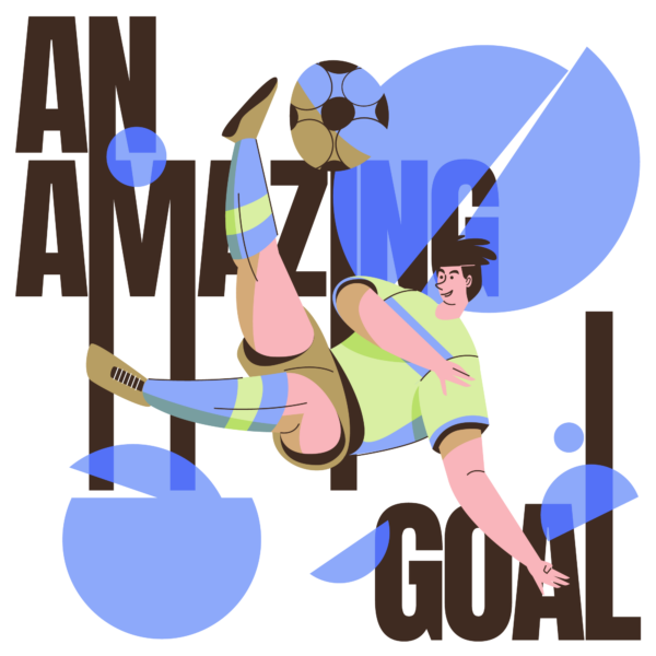 An illustration of a boy doing a bicycle kick in soccer design