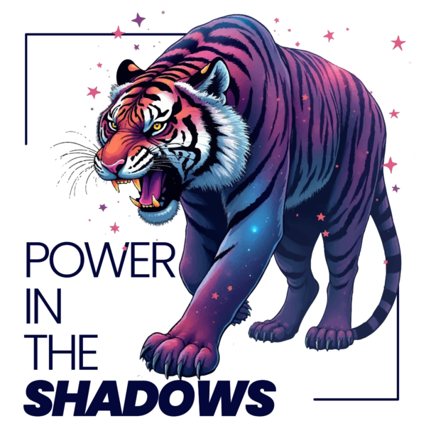 An illustration of a ferocious tiger inside a frame design